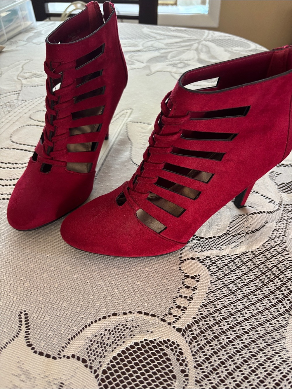 Impo Wine Red Cutout Lace-Up Kitten Heel Booties